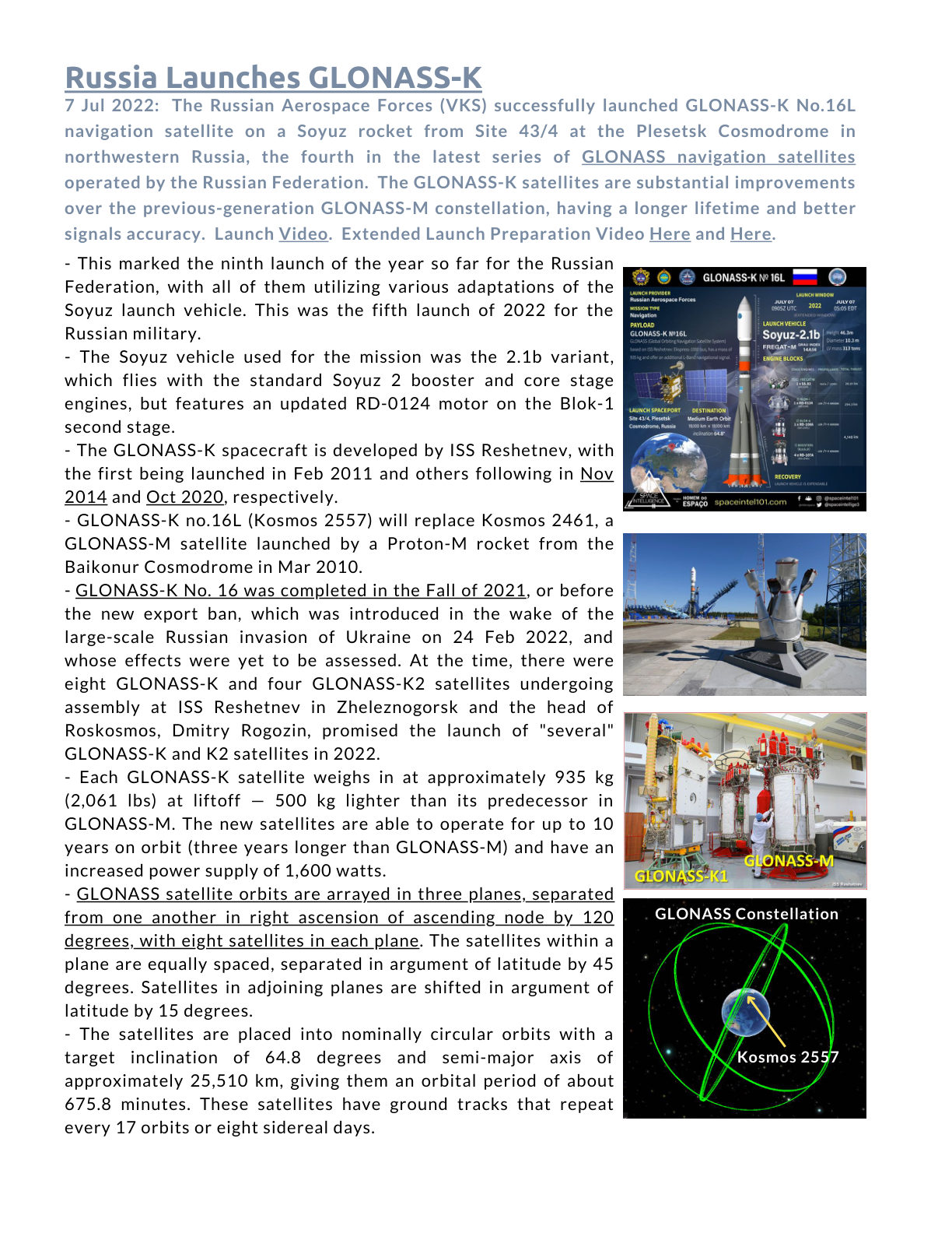 Russia Launches GLONASS-K
